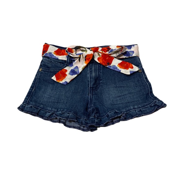 GUESS DENIM GIRL POPPY SASH ADJUSTABLE RUFFLE SHORTS - Picture 1 of 6